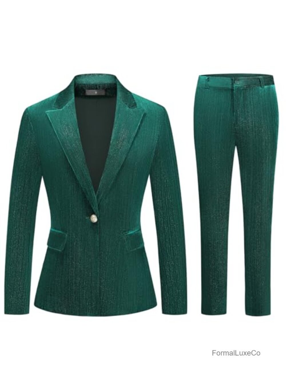 KUDORO Women's Velvet 2-Piece Pantsuit Set Blazer & Slim Pants Formal Tuxedo